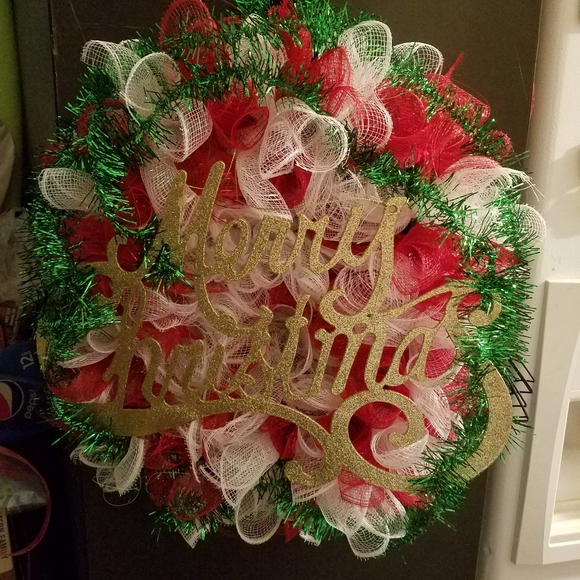 Hand Crafted Other - Handmade Merry Christmas wall or door decor wreath I made on a box frame.Pleas